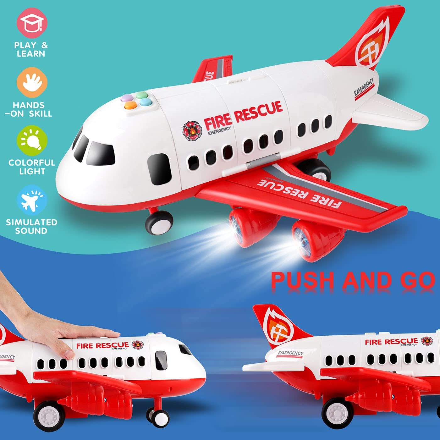 Airplane Toy Playset – Includes Fire Trucks, Play Mat, Lights & Sounds (Ages 3+)