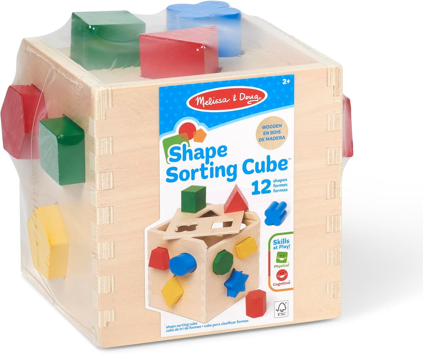 Wooden Shape Sorting Cube – Classic Toy with 12 Shapes