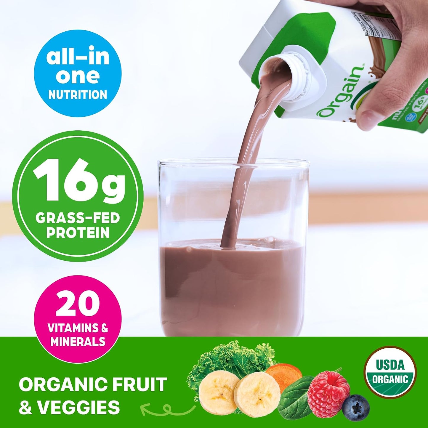 Orgain Organic Nutritional Shake – Creamy Chocolate Fudge, 16g Protein (Pack of 12)