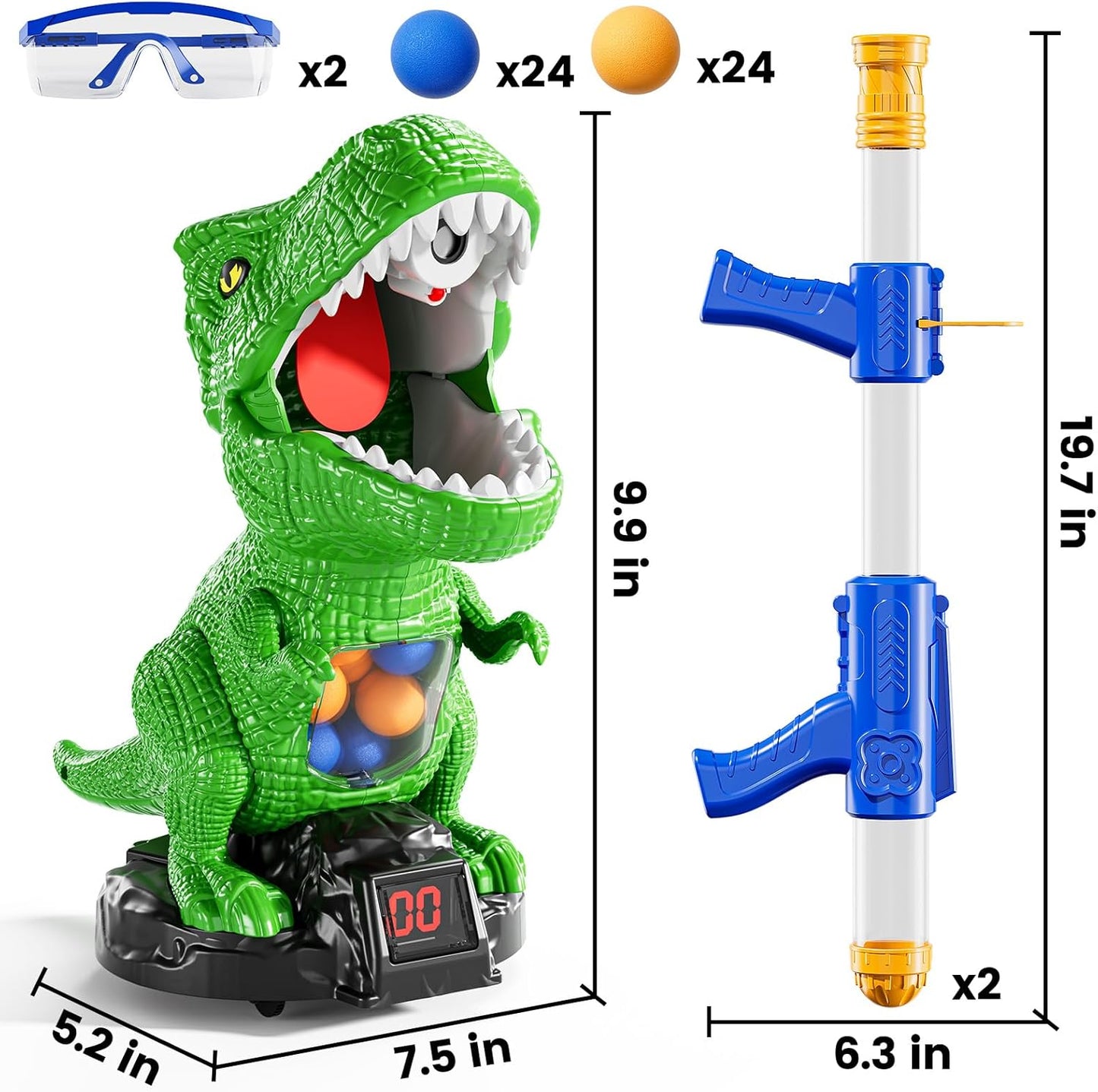 Movable Dinosaur Shooting Game – Electronic Target with 2 Air Pump Guns & 48 Foam Balls (Ages 3–9)