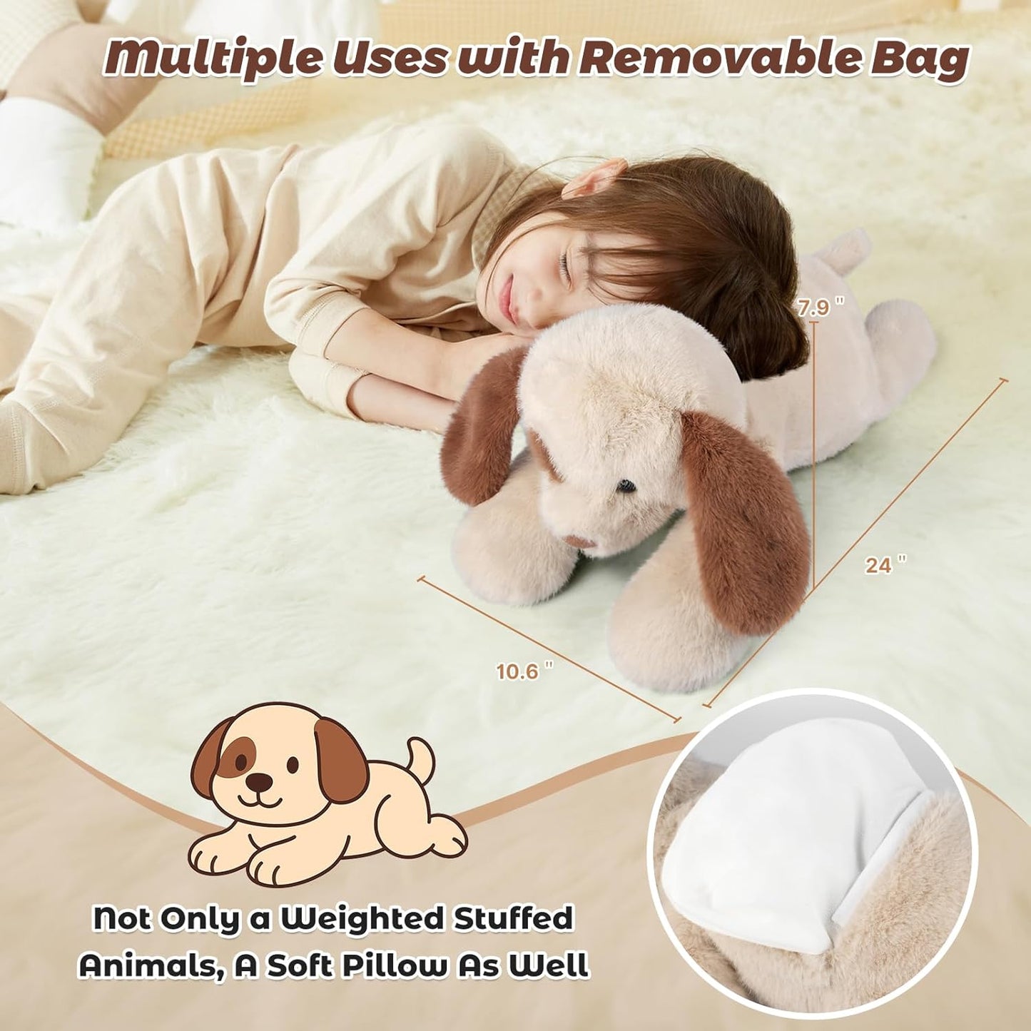 24" Weighted Dog Plush – 4.5 lb Adjustable Sitting/Laying Stuffed Animal with Removable Ceramsite Bag