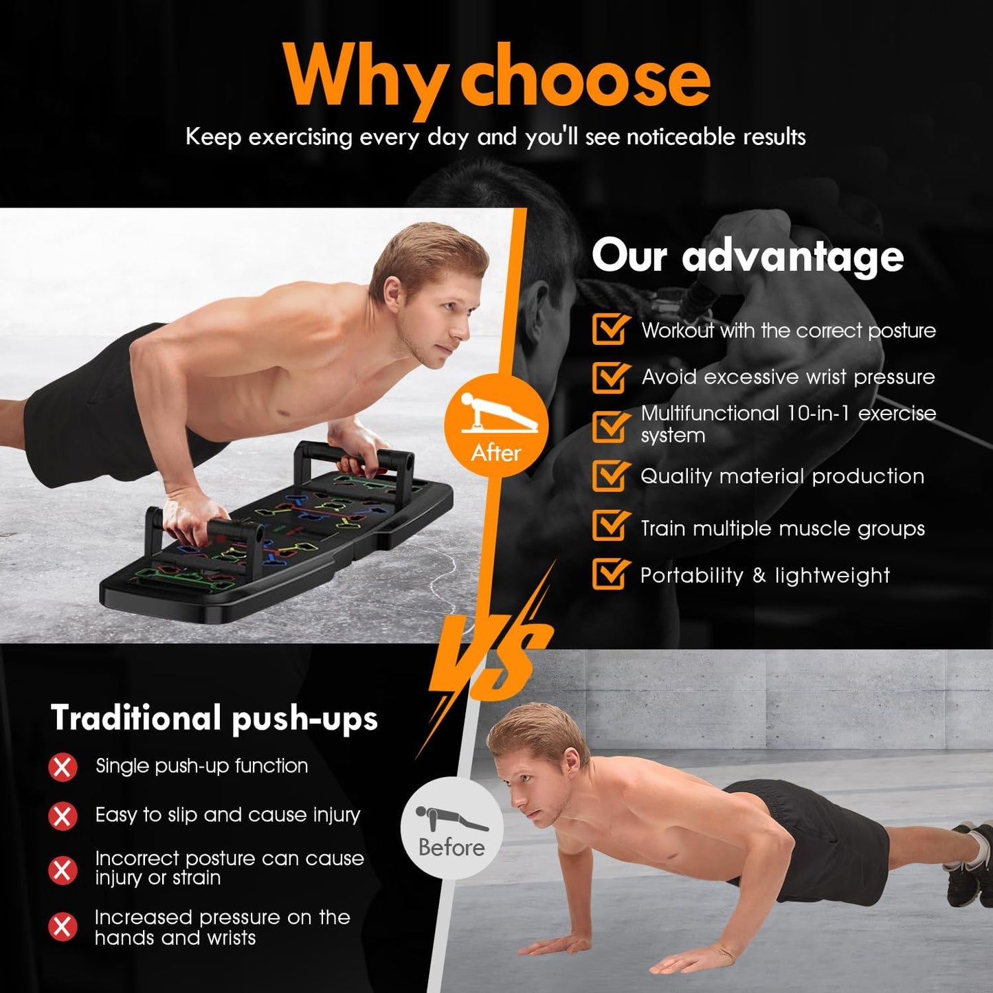 Push Up Board Home Gym Set – Portable Workout System with Pilates Bar, Resistance Bands & Ab Roller for Full-Body Training