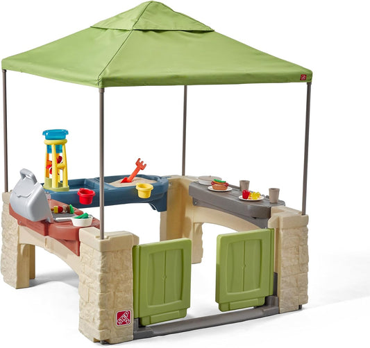 All Around Playtime Patio with Canopy – Interactive Shaded Outdoor Playhouse for Multiple Toddlers, 60" x 47.5" x 47.5