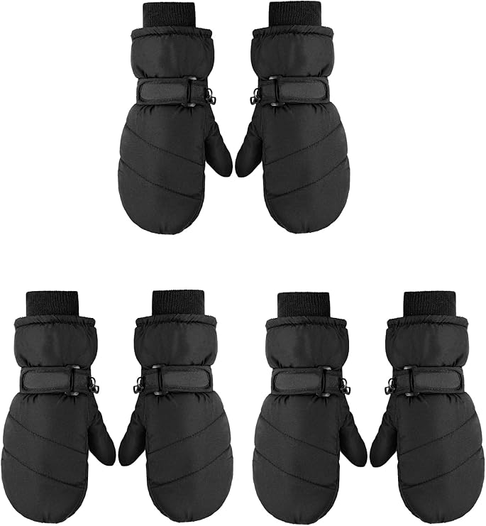 Kids’ Waterproof Mittens (3 Pairs) – Warm, Thick Snow Gloves for Girls & Boys
