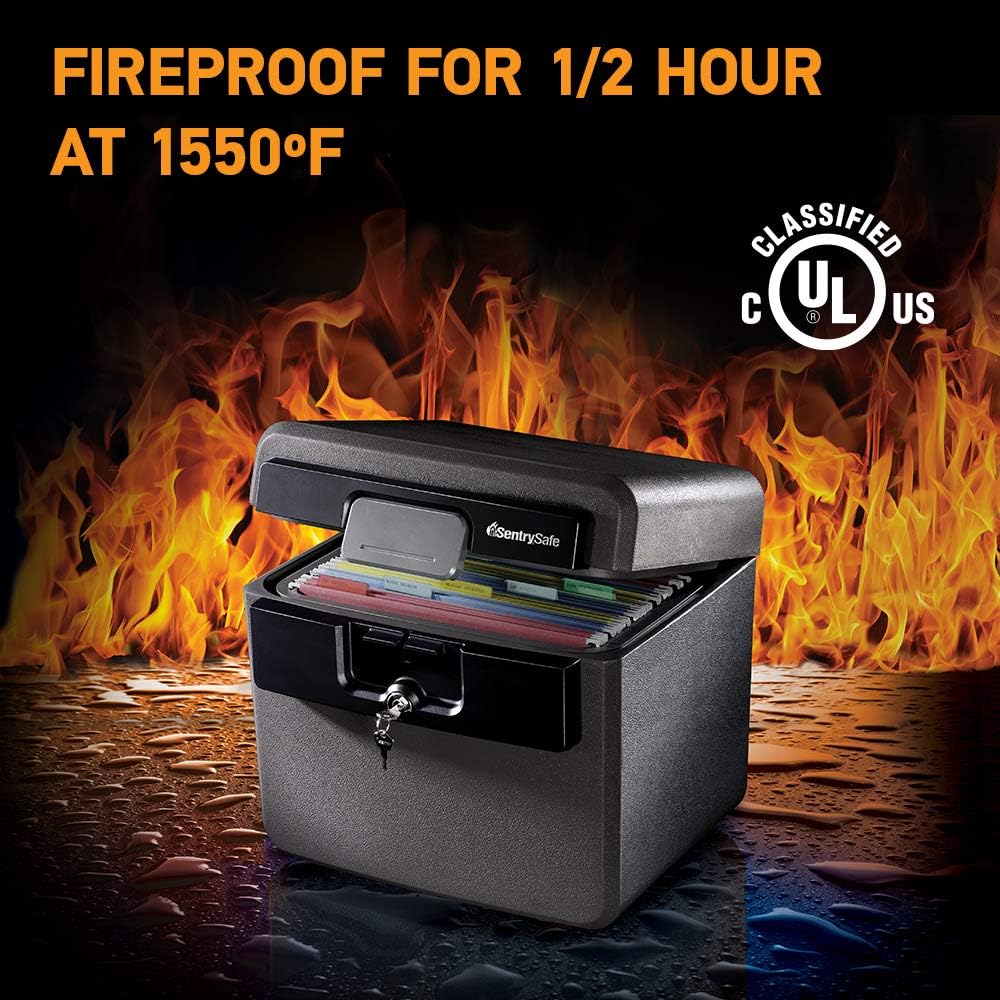 Black Fireproof & Waterproof Safe: Key-Locked File Folder and Document Storage