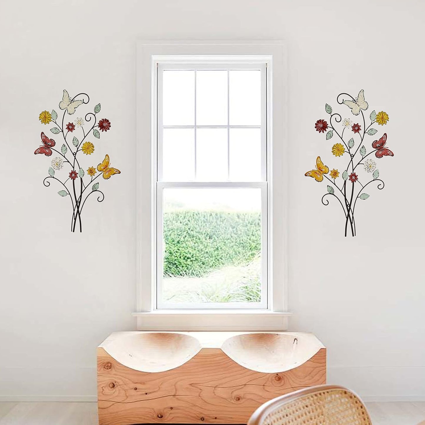 Metal Wall Art- Flower & Butterfly Wall Decor Modern Farmhouse Decoration Rustic Wall Decor for Bedroom Bathroom Living room Outdoor Garden 27inch×17inch Set of 2 (Set of two)