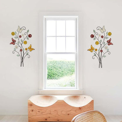 Metal Wall Art- Flower & Butterfly Wall Decor Modern Farmhouse Decoration Rustic Wall Decor for Bedroom Bathroom Living room Outdoor Garden 27inch×17inch Set of 2 (Set of two)