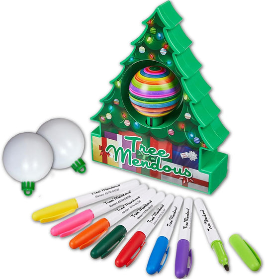 Christmas Tree Decorating Kit – DIY Ornament Spinner & 8 Colorful Quick-Drying Markers (Cap Colors May Vary)