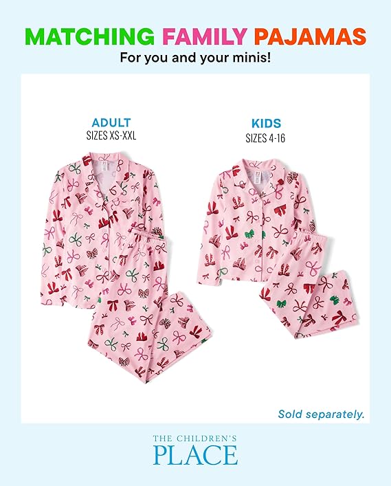 Mommy and Me Matching Christmas 2 Piece Pajama Sets, Button Up