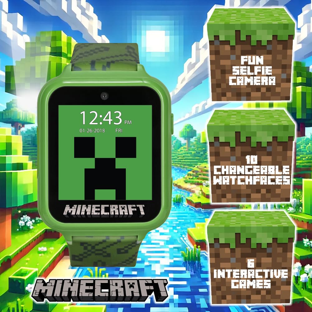 Minecraft Kids Smart Watch with Touchscreen, Camera, & Games