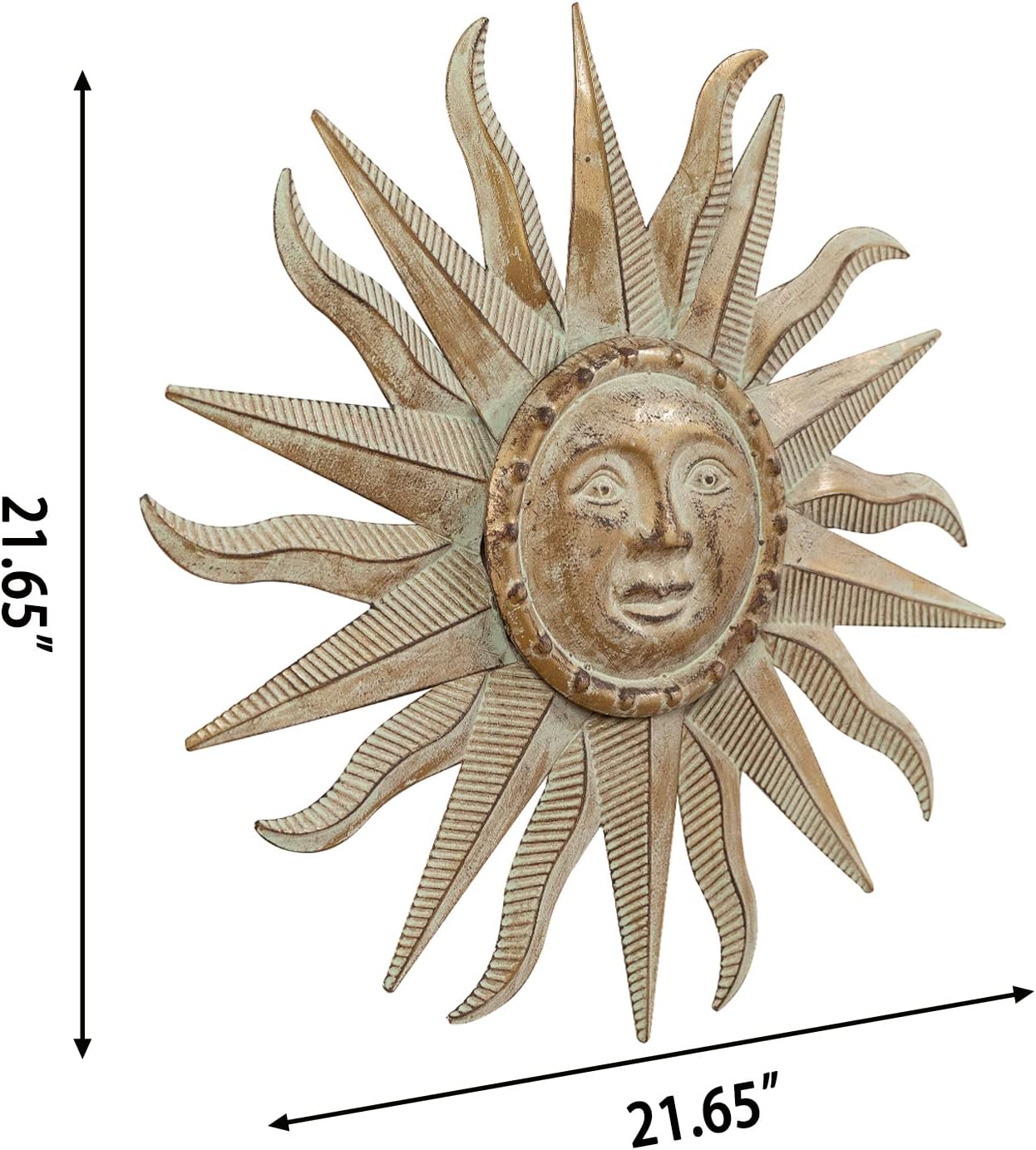 21.65" 3D Metal Sun Wall Art – Green-Gold Outdoor & Indoor Hanging Sculpture for Garden, Patio, Farmhouse, Living Room or Bedroom