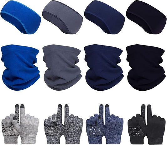 12-Piece Winter Ear Warmer & Touchscreen Gloves Set – Fleece & Knit for Men & Women
