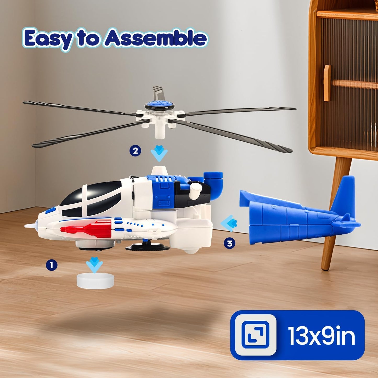 Light-Up Helicopter Toy – 360° Rotating Airplane with Music & Obstacle Avoidance (Ages 3–5)