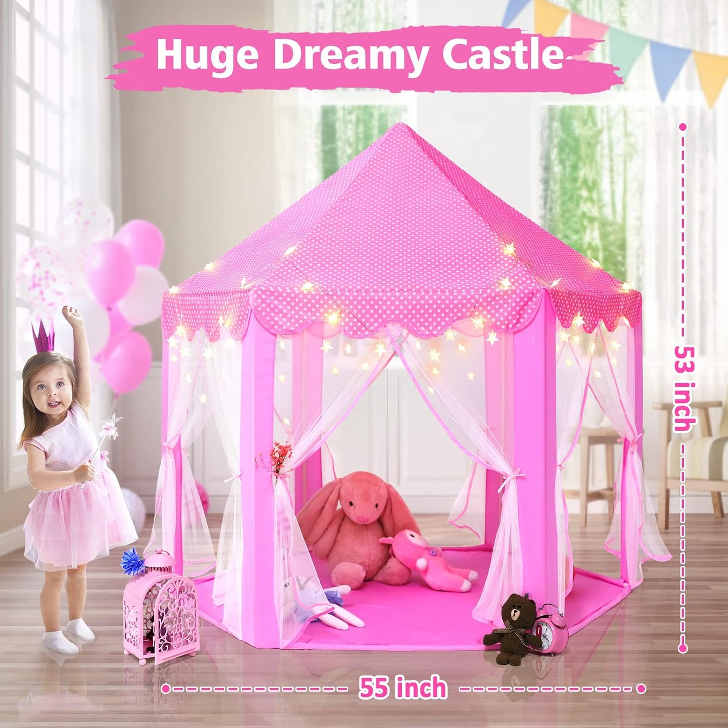 Princess Tent Girls Castle Play with Star Lights Toy