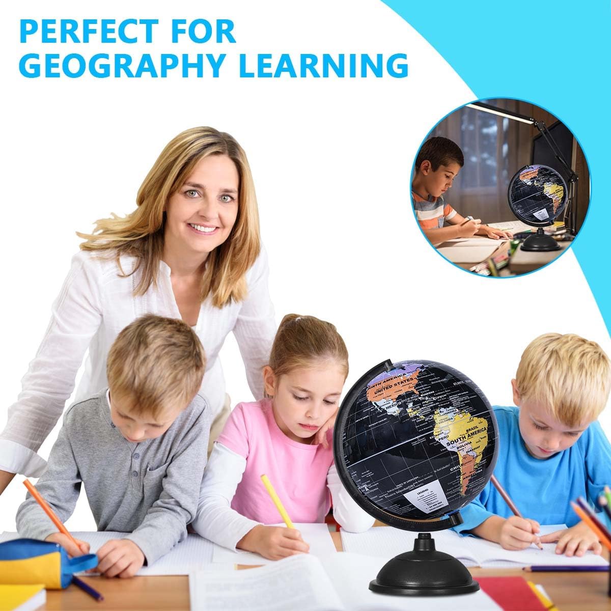 8-Inch World Globe with Stand for Kids' Education and Decor