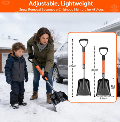 7-in-1 Extendable Snow Brush & Shovel Kit – 47.2" Ice Scraper with 360° Pivoting Head, Foam Grip & Glove for Cars