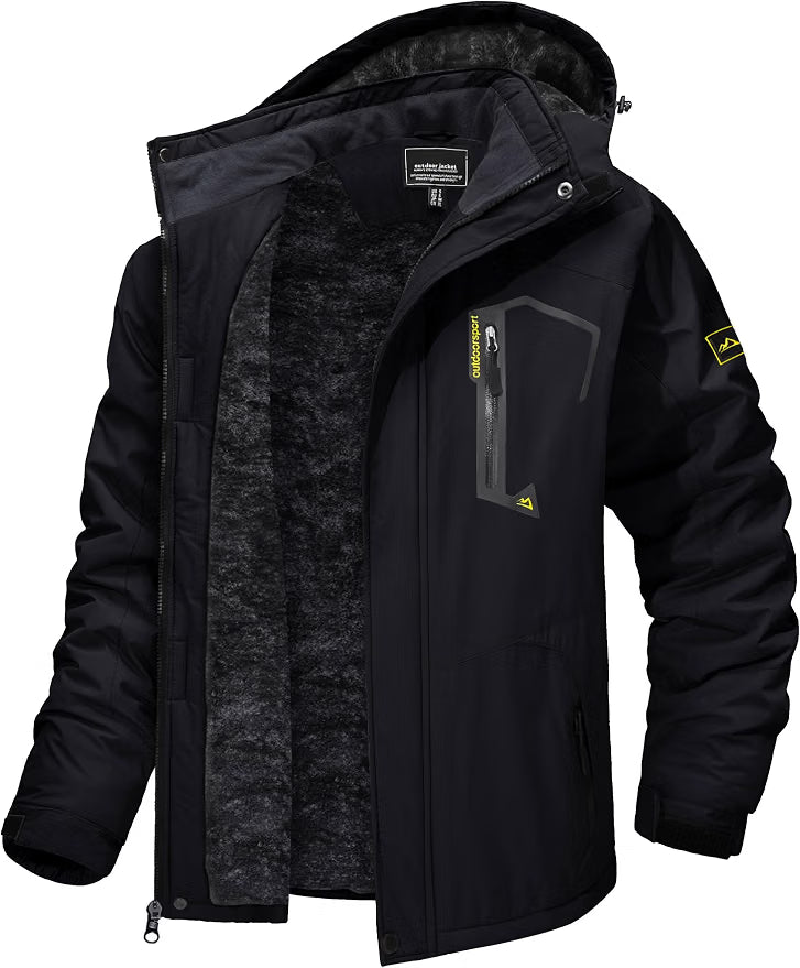 Men’s Waterproof Winter Ski Jacket – Insulated Thermal Snowboard Coat for Cold Weather & Snow Sports, Black, Medium
