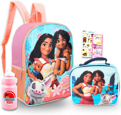 Moana Backpack & Lunch Box Set – 15" School Backpack Bundle with Lunch Bag, Water Bottle & Accessories for Kids