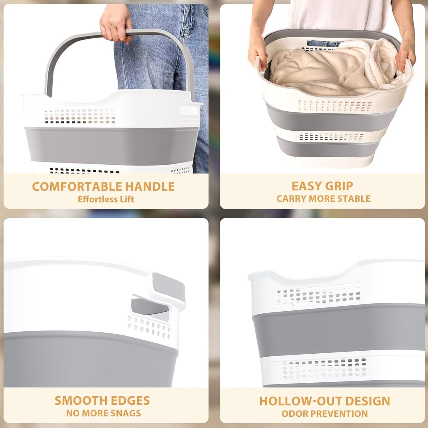 Collapsible Laundry Basket with Handles - Grey, 1 Pack