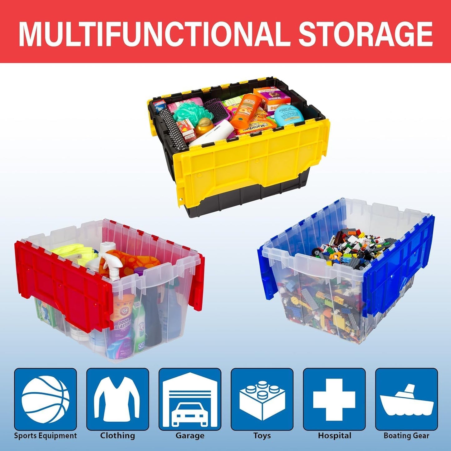 12-Gallon Stackable Plastic Storage Tote with Lid - Clear/Blue (21.5" x 15" x 12.5")