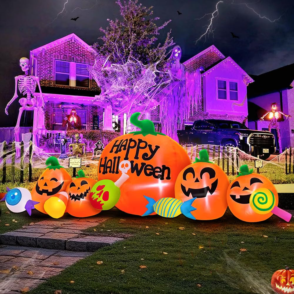 8FT Halloween Inflatable Pumpkin Combo – LED Light-Up Outdoor Blow-Up Decoration for Yard, Lawn & Garden