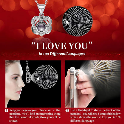 Preserved Red Real Rose with Heart I Love You Necklace, Romantic Gift for Women