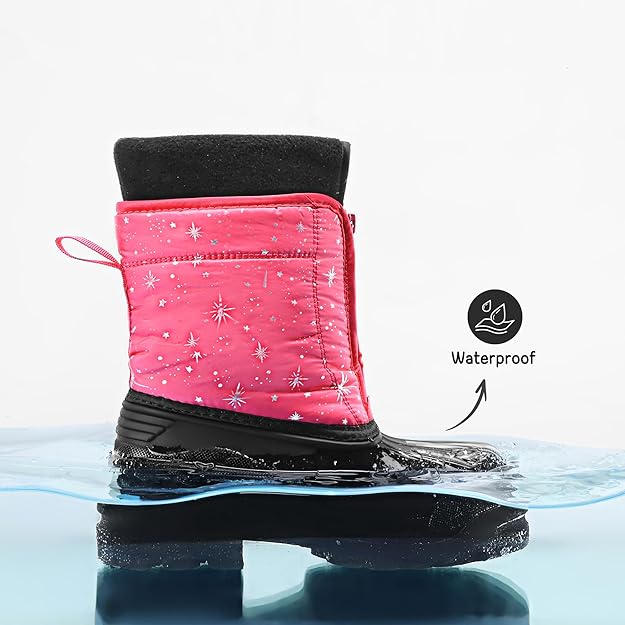 Kids’ Waterproof Winter Snow Boots – Fuchsia/Multi (Size for 13-Year-Old)