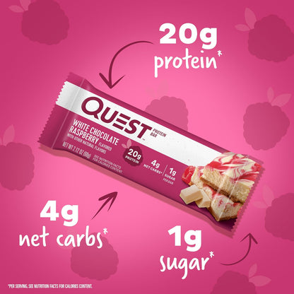 12-Count Quest Nutrition White Chocolate Raspberry – High Protein, Low Carb, Gluten-Free & Keto-Friendly