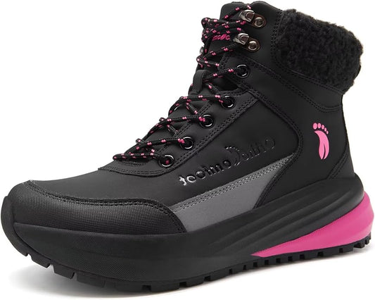 Women’s Waterproof Insulated Winter Snow Boots – Wide Fit with Arch Support (Black, Size 9 Wide)
