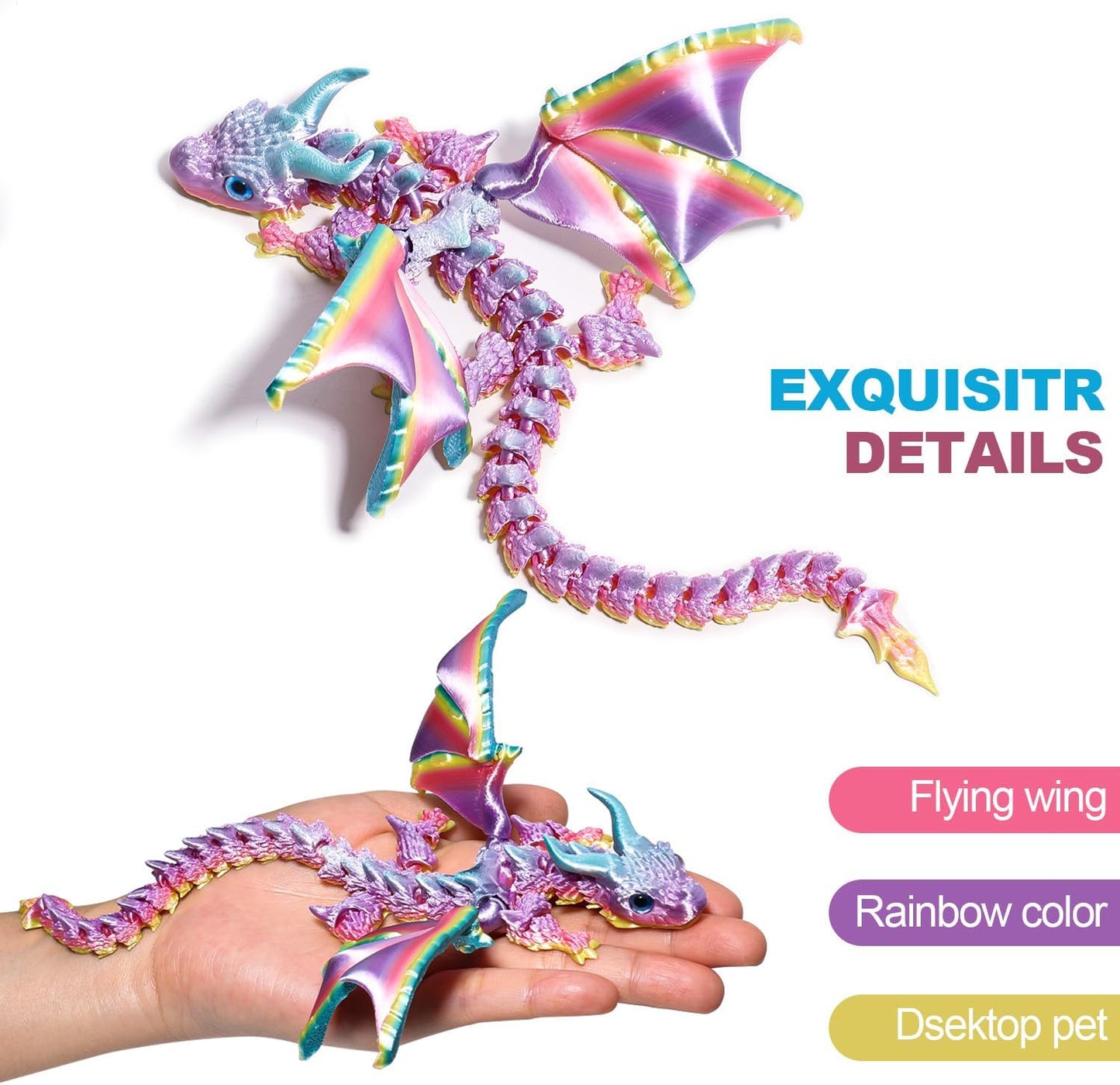 Flexible Winged Dragon Fidget Toy – 3D Printed Articulated Dragon Figure for Gifts & Collectors