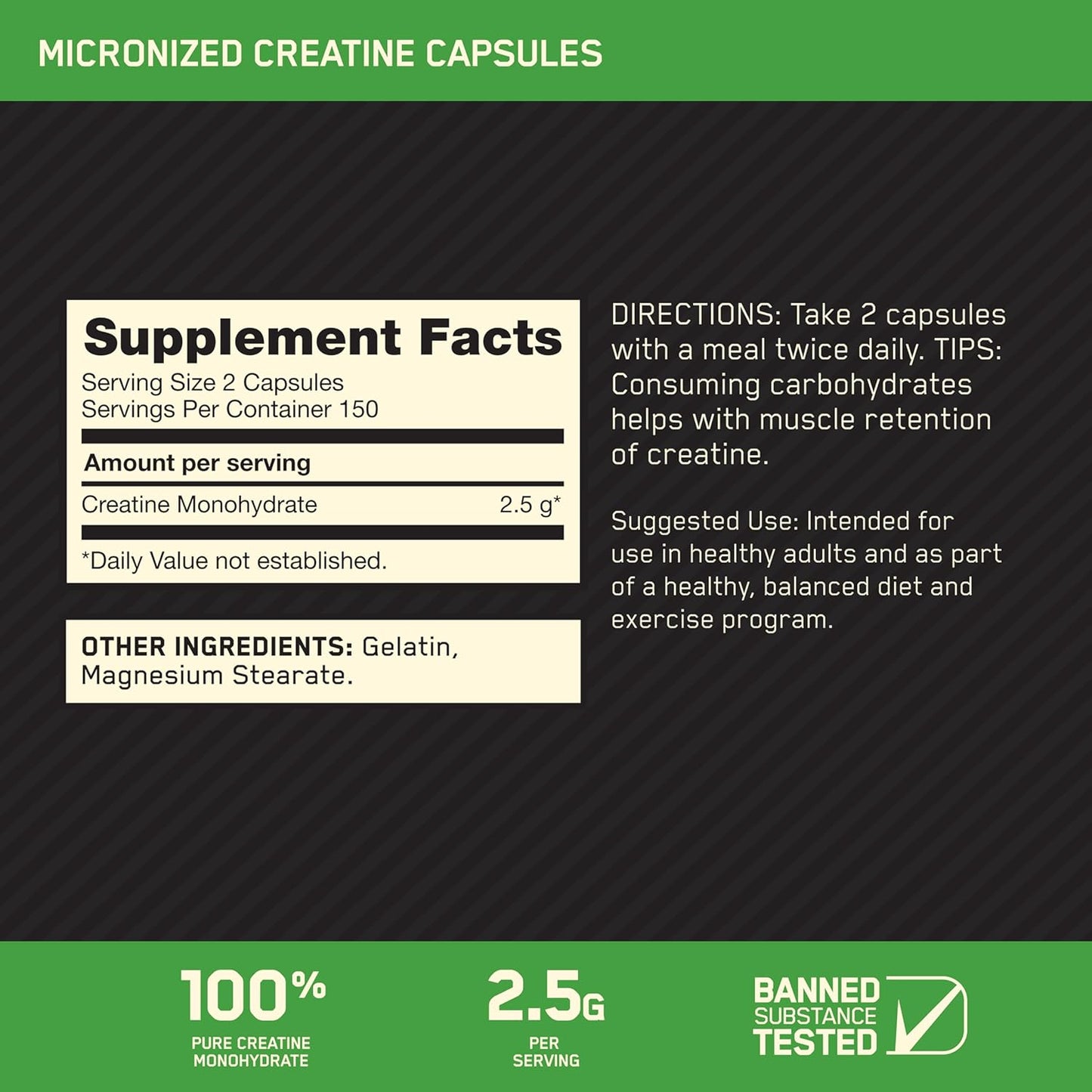 300-Count Optimum Nutrition Micronized Creatine Capsules: 2500mg, Keto-Friendly