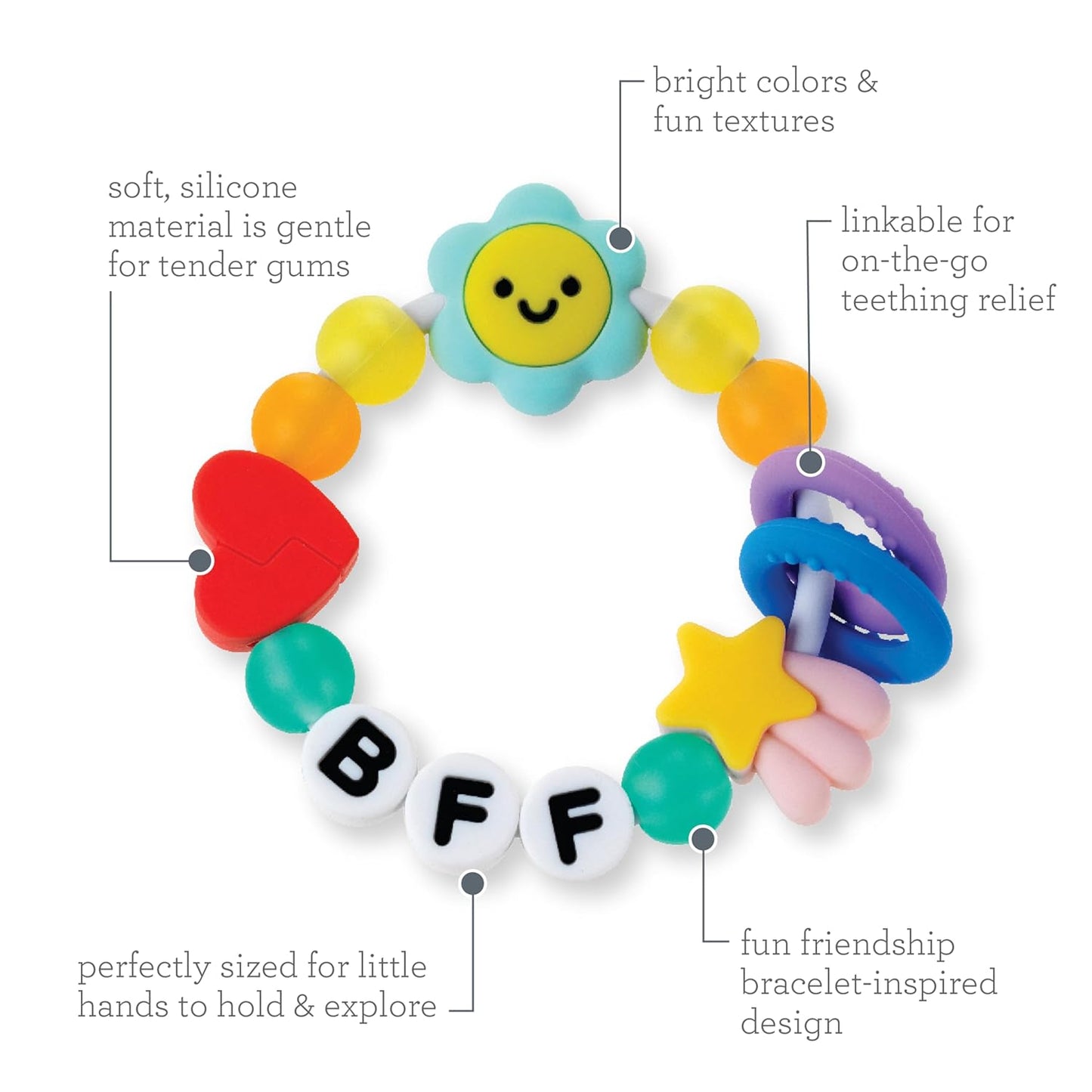 BFF Friendship Baby Teether – Soft Silicone Easy-Grip Teething Toy with Textures
