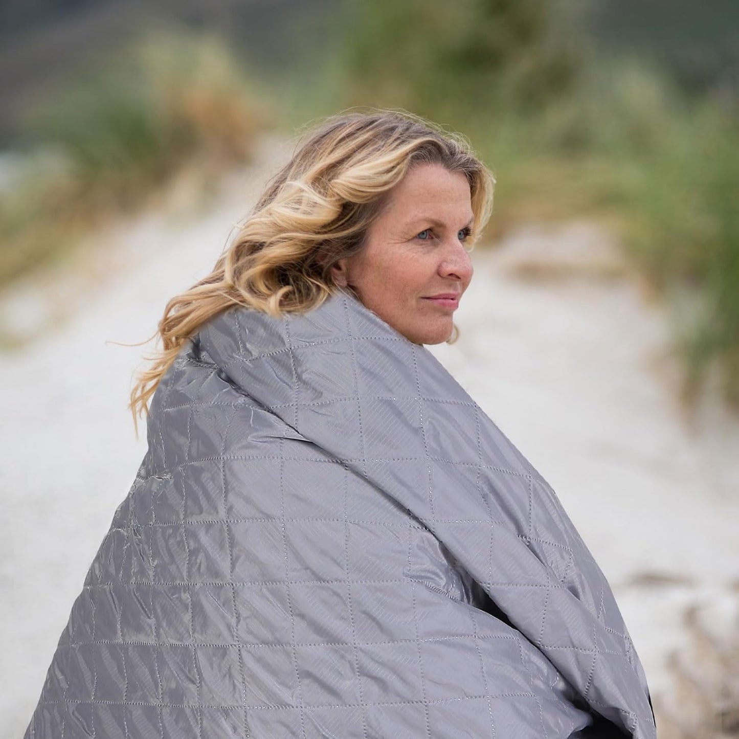 2-Pack Large Outdoor Blankets – Quilted Waterproof Windproof Fleece (78" x 55", Gray)