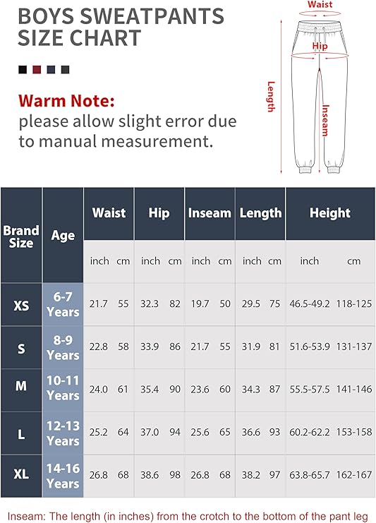 4-Pack Boys’ Fleece Sweatpants – Athletic Jogger Pants with Pockets & Drawstring