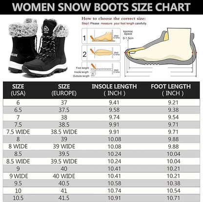 Women’s Waterproof Mid-Calf Snow Boots – Faux Fur Lined, Non-Slip Sole (Black Wheat Stripe, Size 8)