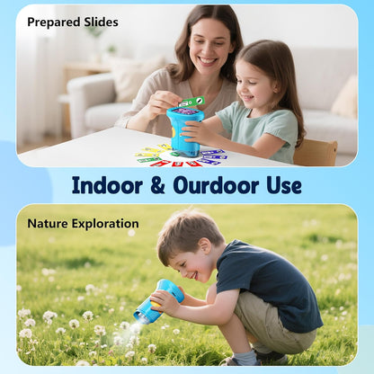 1000X Kids Handheld Digital Microscope – 4K 2.4" Screen with 12 Slides (Blue)
