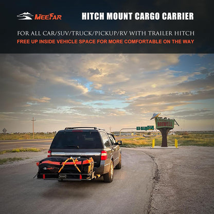Folding Hitch Mount Cargo Carrier – 60" x 20" x 6" Basket with 16 Cu. Ft. Waterproof Bag, Cargo Net, Straps & Hitch Tightener, 500 lb Capacity