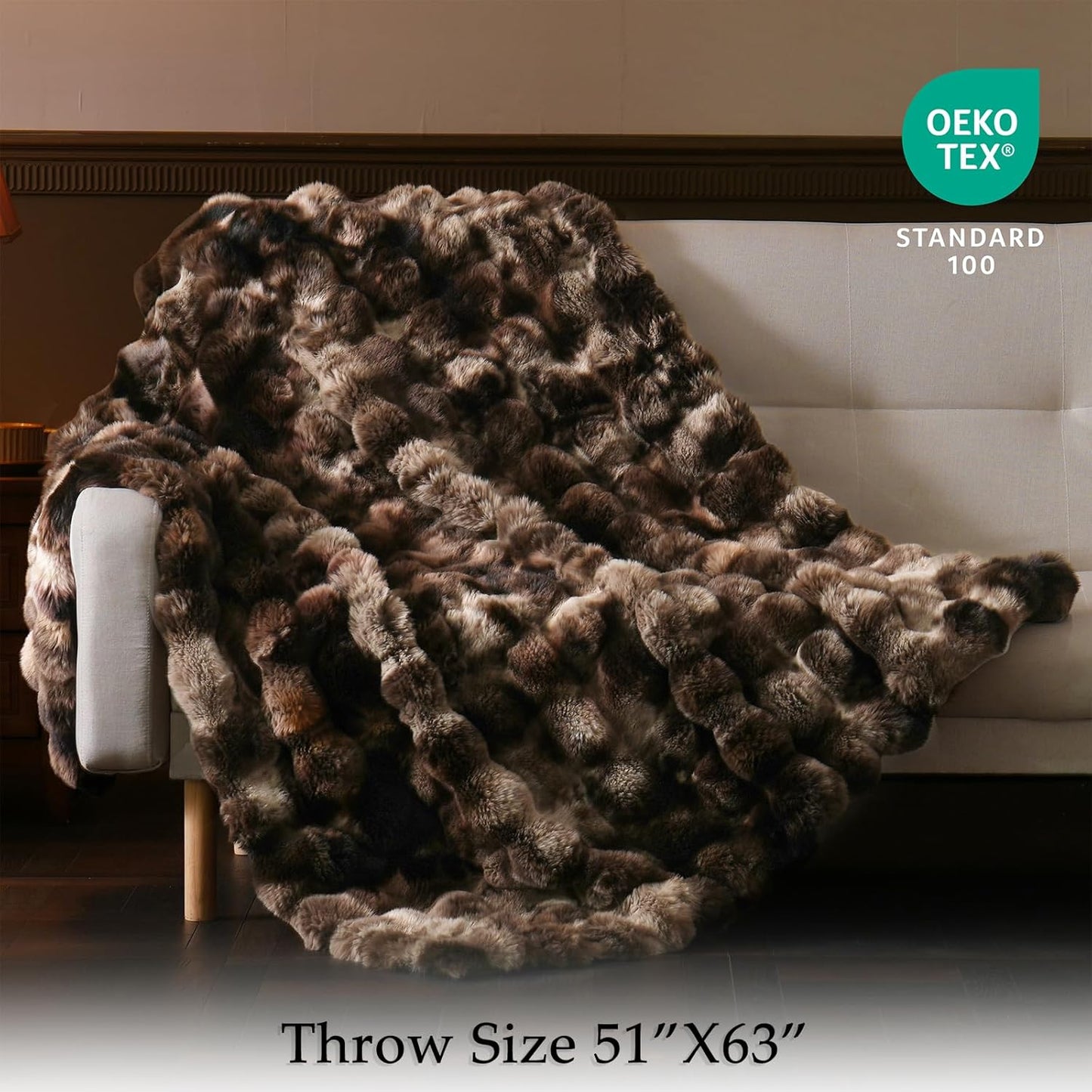 Fluffy Faux Fur Throw Blanket – Luxury Plush Minky Bubble Blanket (Tie-Dye Coffee, 50" x 60")