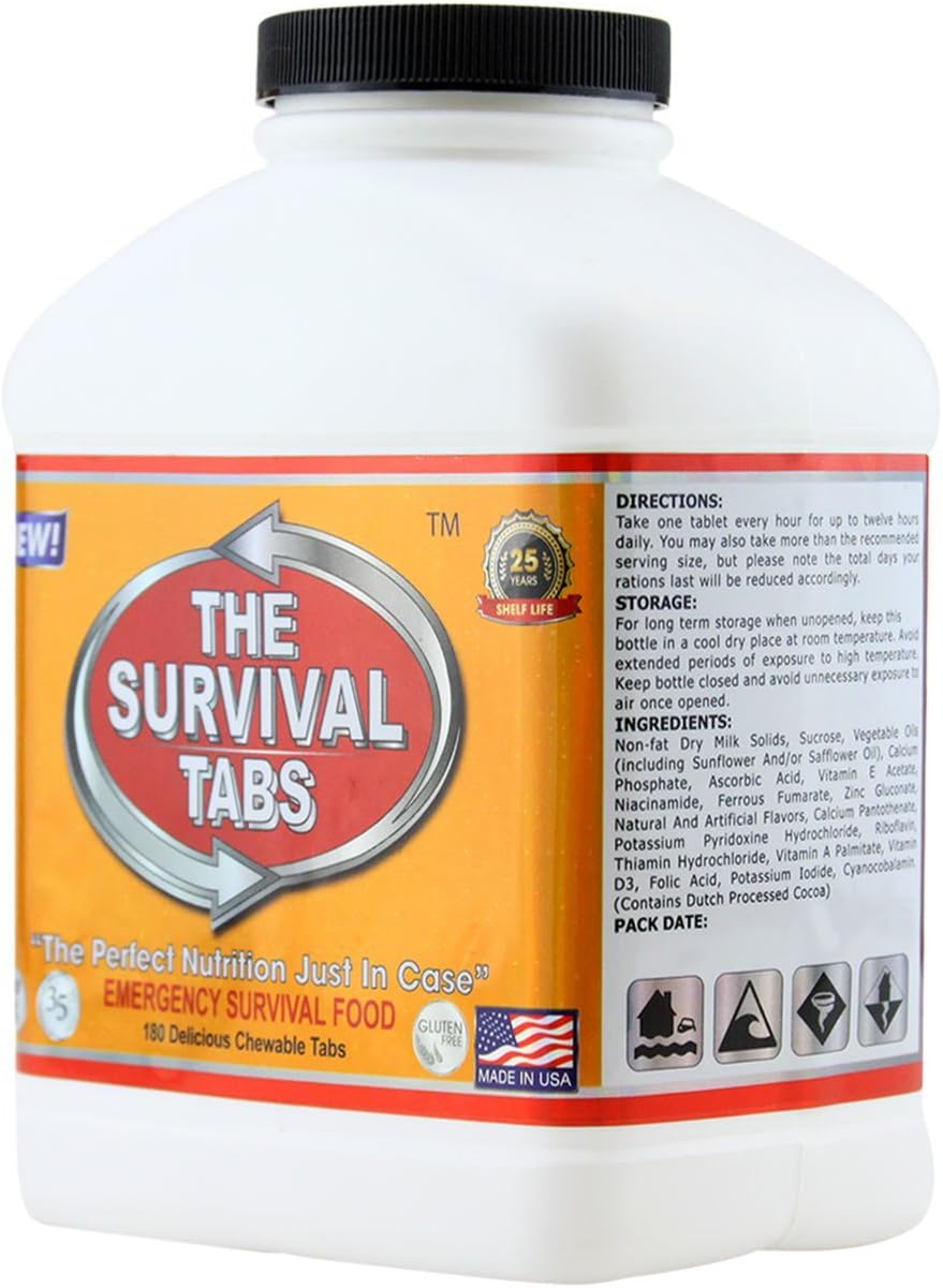 15-Day Emergency Food Supply – 180 Tabs, Gluten-Free Meal Replacement (25-Year Shelf Life, Vanilla)