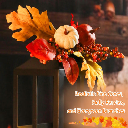2-Pack 17.7" Fall Lanterns with LED Candles – Thanksgiving Décor with Timer for Table, Porch & Home