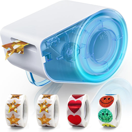 1520-Piece Manual Sticker Dispenser: 1-Inch Holographic Gold Stars, Red Hearts, and Smiley Faces for Kids' Rewards