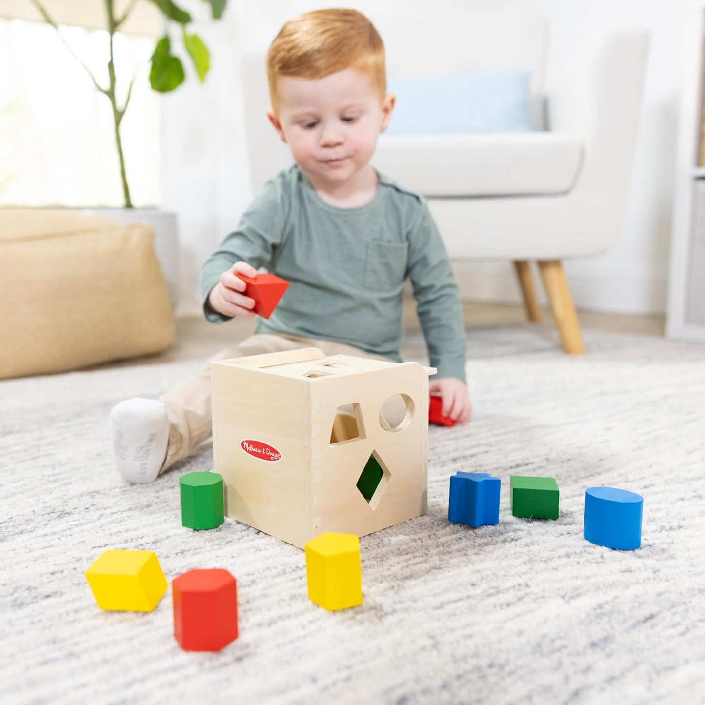 Wooden Shape Sorting Cube – Classic Toy with 12 Shapes