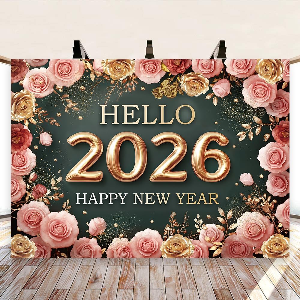 Hello 2026 New Year Backdrop – 8x6 FT Photography Background for Party Décor