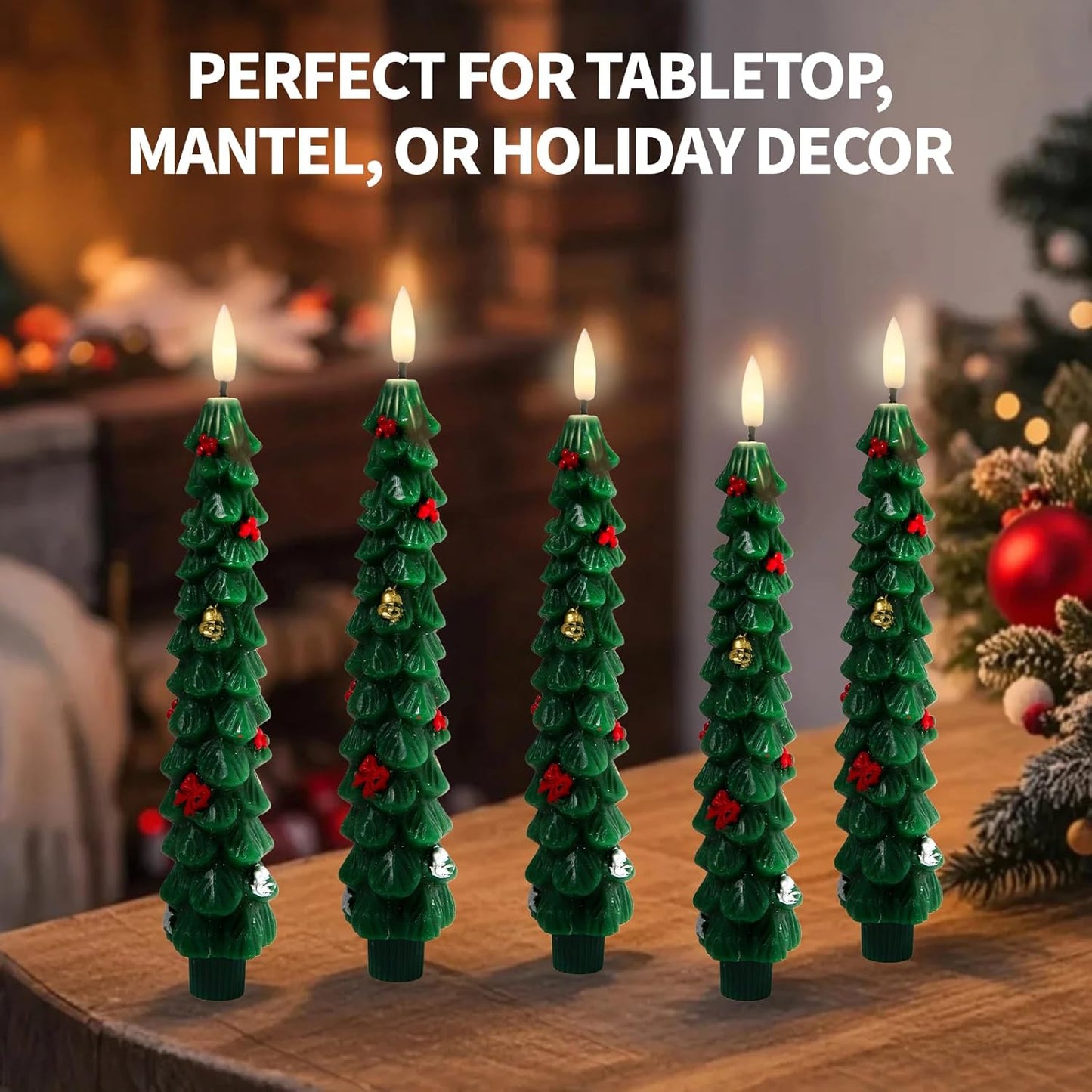 Flameless LED Christmas Tree Candles - 4 Pack, Battery Operated