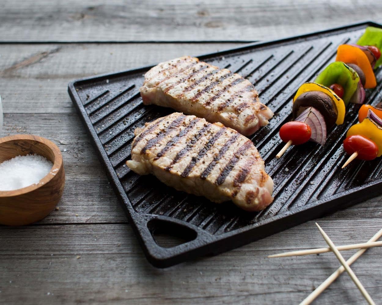 Reversible Cast Iron Grill/Griddle – Dual-Sided Double Burner Pan (Black)