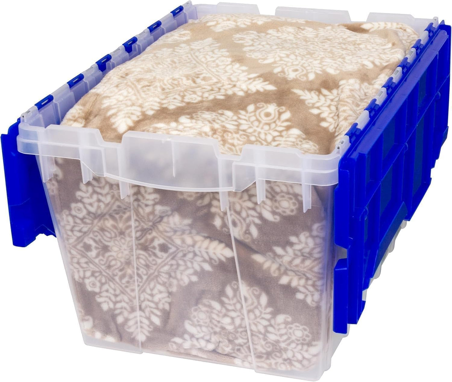 12-Gallon Stackable Plastic Storage Tote with Lid - Clear/Blue (21.5" x 15" x 12.5")
