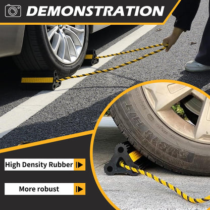 Rubber Wheel Chocks with Rope & Reflective Strips – 4 Pack for RVs, Trailers, Campers, Trucks, Cars & Boats