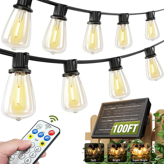 100FT Solar String Lights – Waterproof ST38 LED Patio Lights with Remote & Timer