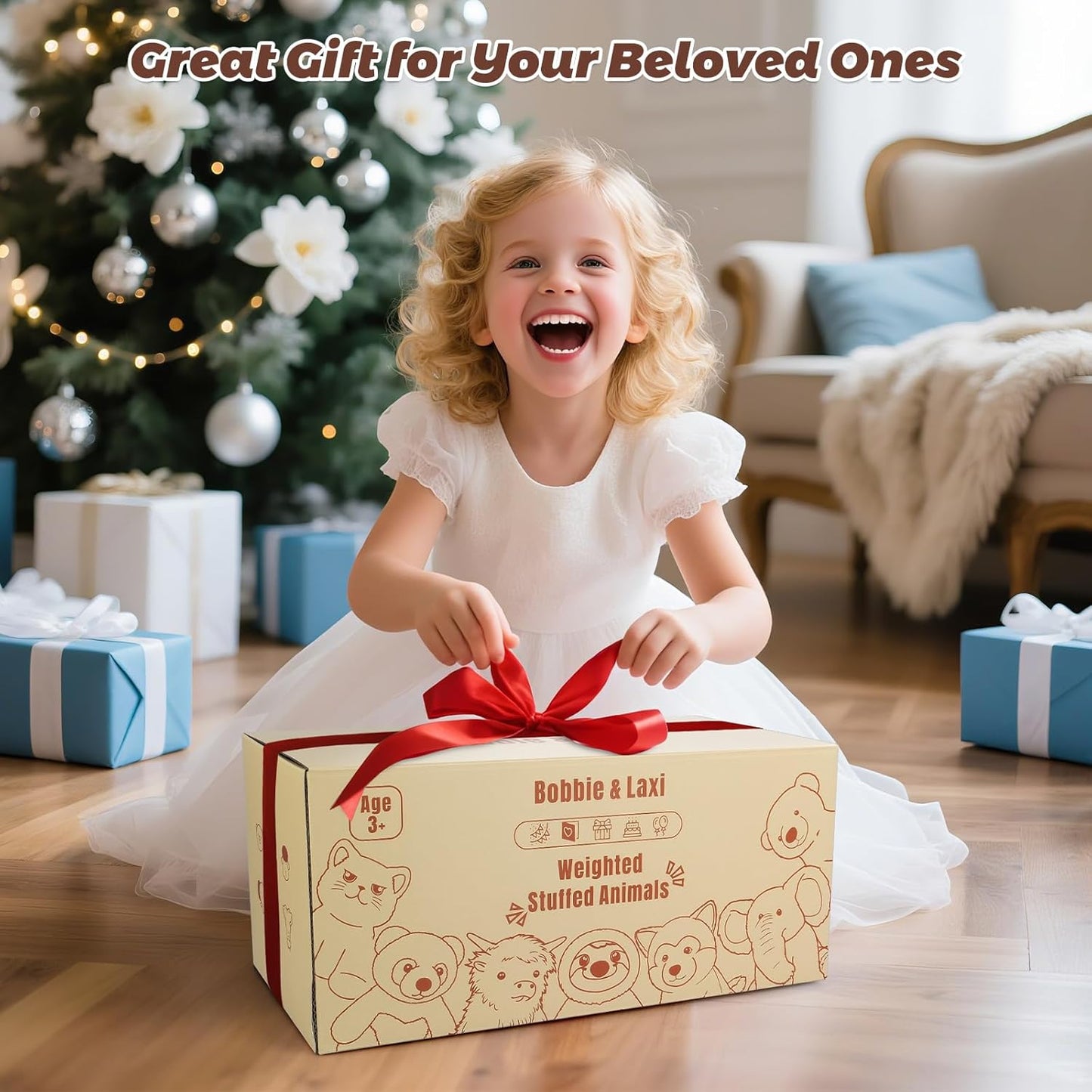 24" Weighted Dog Plush – 4.5 lb Adjustable Sitting/Laying Stuffed Animal with Removable Ceramsite Bag