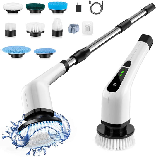Cordless Electric Spin Scrubber with 8 Brush Heads – 90 Min Runtime, 3 Sizes, 2 Speeds
